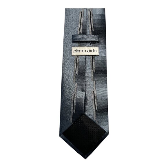 Pierre Cardin 100% Silk Tie – 58" Gray Geometric Pattern – Handmade – c. 1990s–2 - Picture 3 of 3
